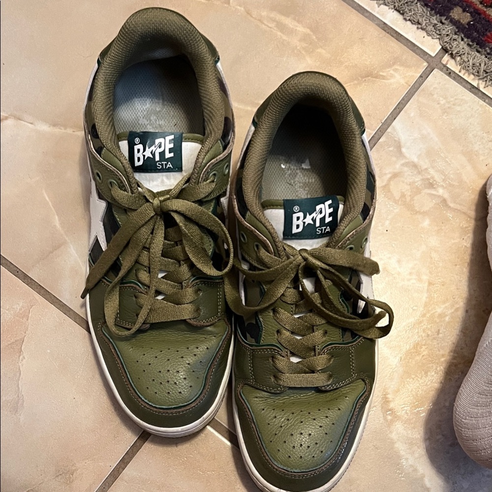 Bape Sk8 Sta Olive Drab Green camo sneakers